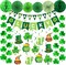 St Patricks Day Decorations, 36Pcs St. Patrick's Day Shamrock Lucky Banner Clover Garlands, Hanging Swirls, Honeycomb Tissue Paper Fans Balls for Home Saint Patrick Party Favor Supplies
